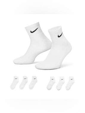 Nike Everyday Ankle Socks 6 Pack White Dri-FIT Cushioned Men 6-8 Women 6-10